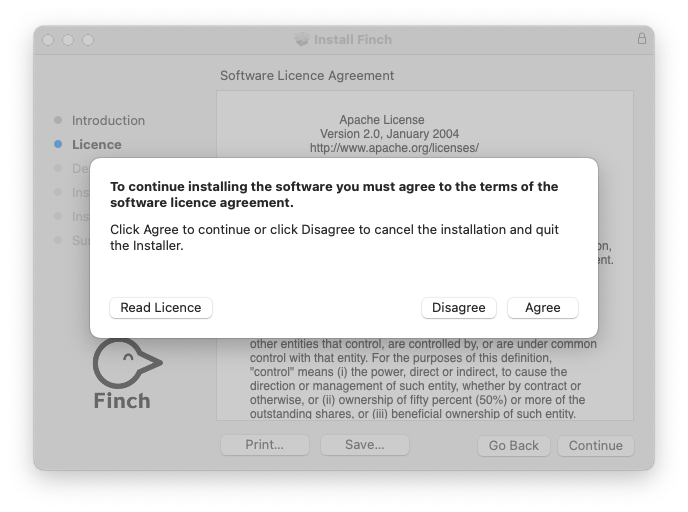 Finch Installation License